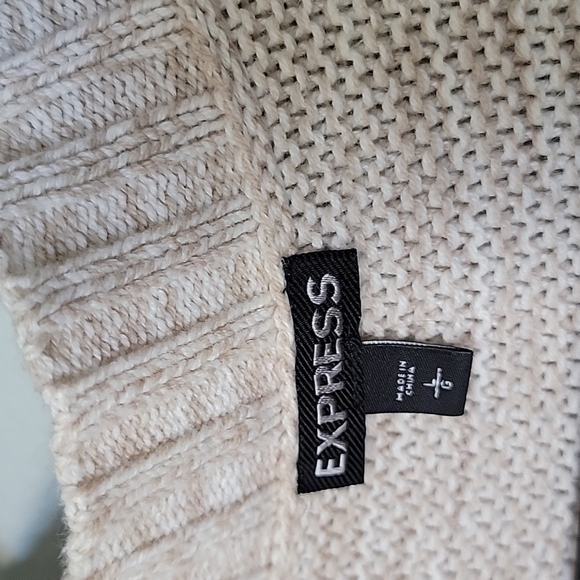 Express cream crochet oversized long line open front sweater large - Picture 2 of 6